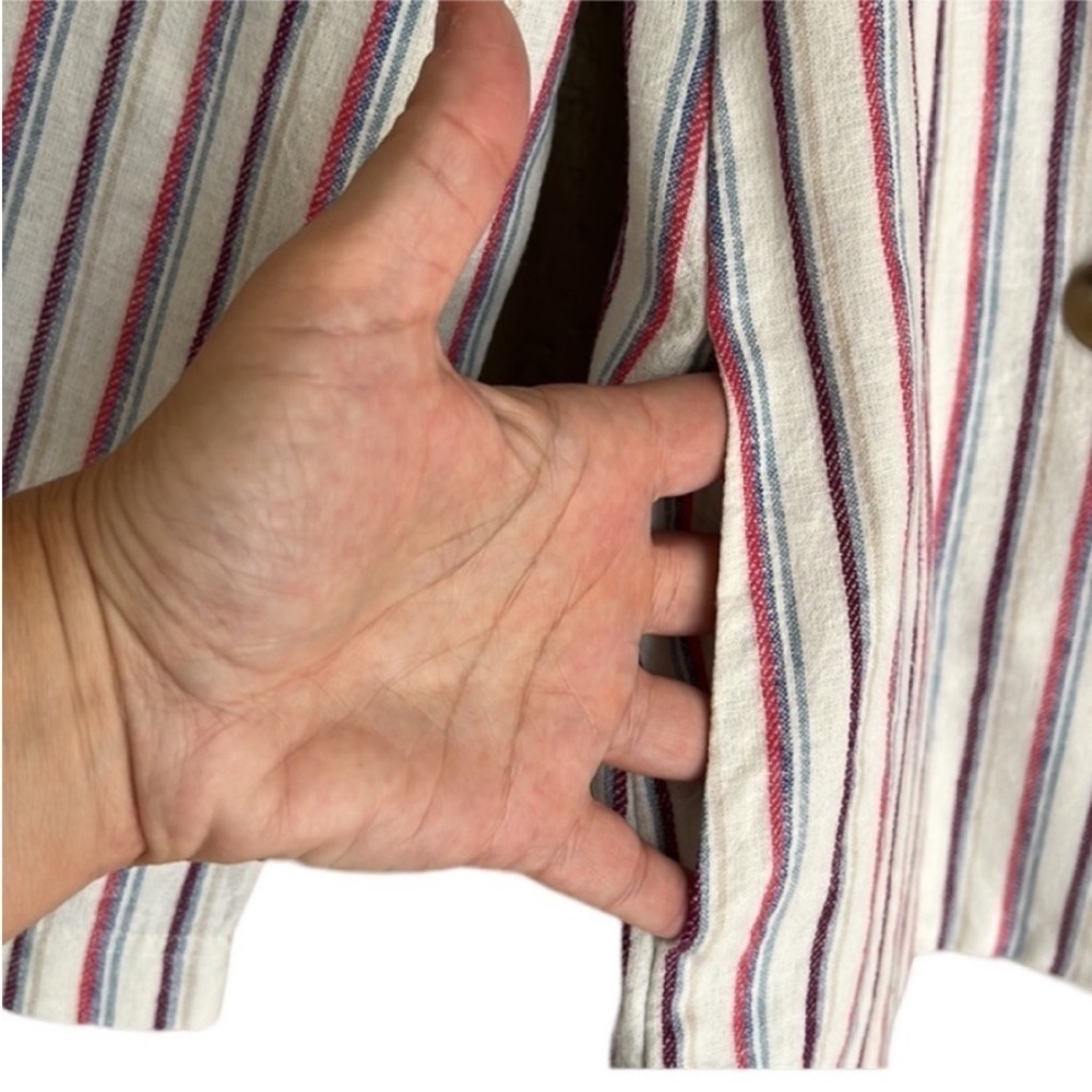 Anthropologie Dolan Linen Blend Striped Double Breasted Anna Blazer - Picture 5 of 14